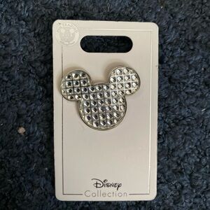 NEW Disney Parks Mickey Mouse Icon Silver Toned Clear Faux Jewel Trading Pin NWT